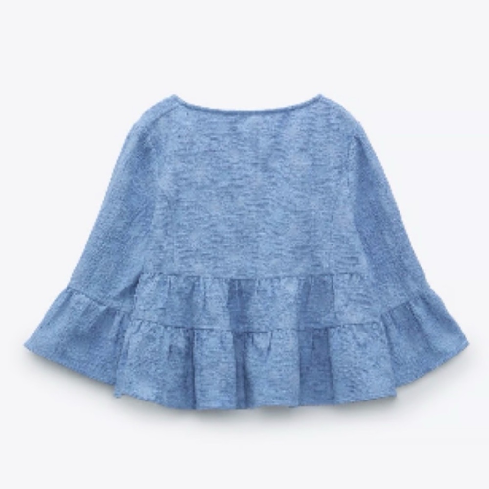Zara Light Blue Tie-Front Tiered Blouse - Picture 4 of 10